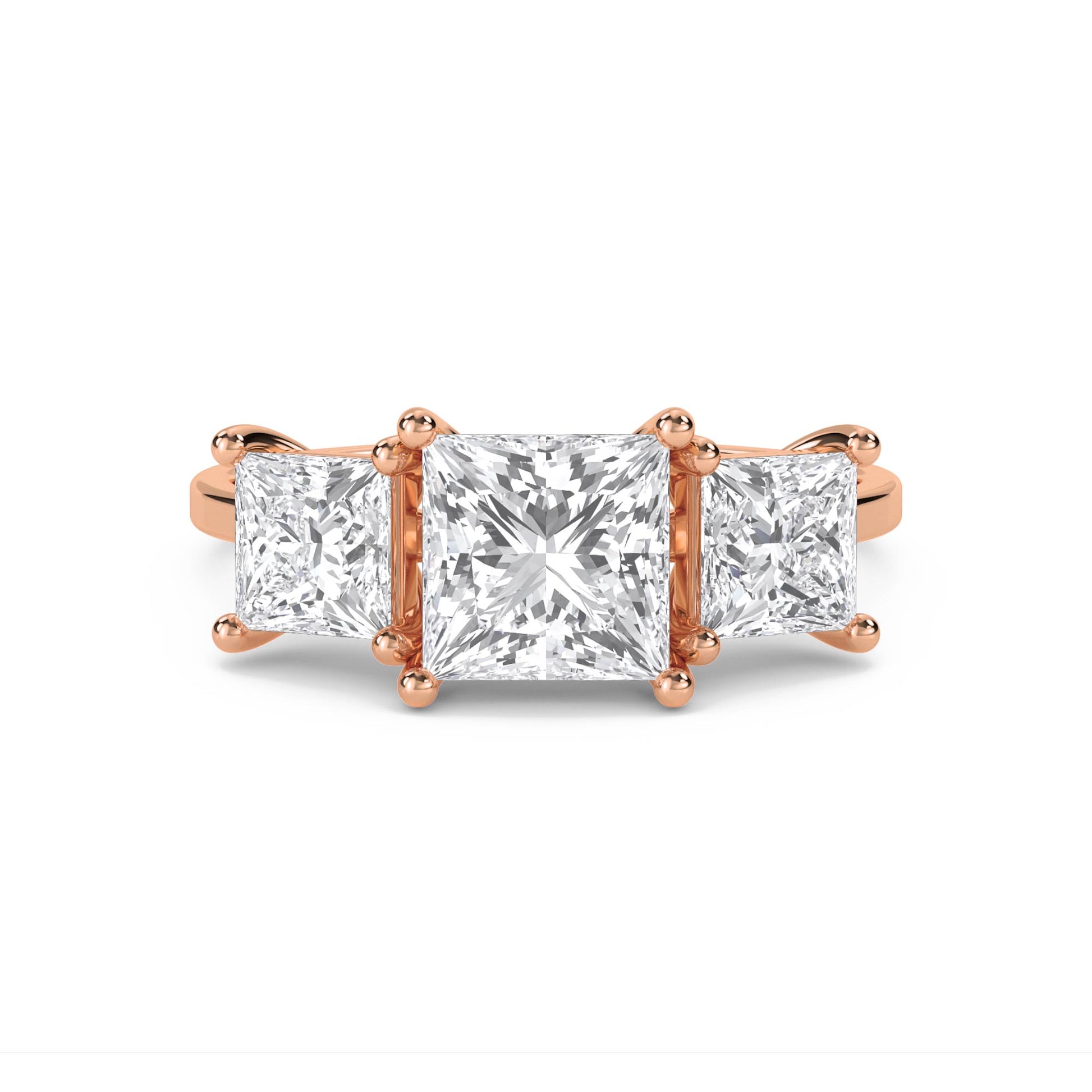 Princess Cut Three Stone Diamond Ring - Rose Gold - Pose 1