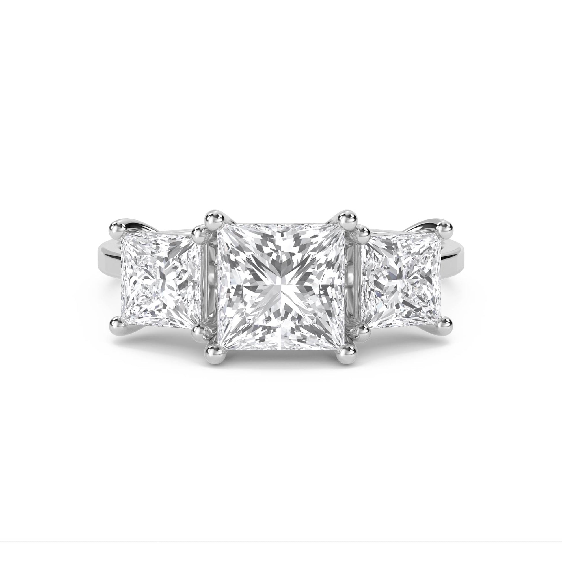 Princess Cut Three Stone Diamond Ring - White Gold - Pose 1