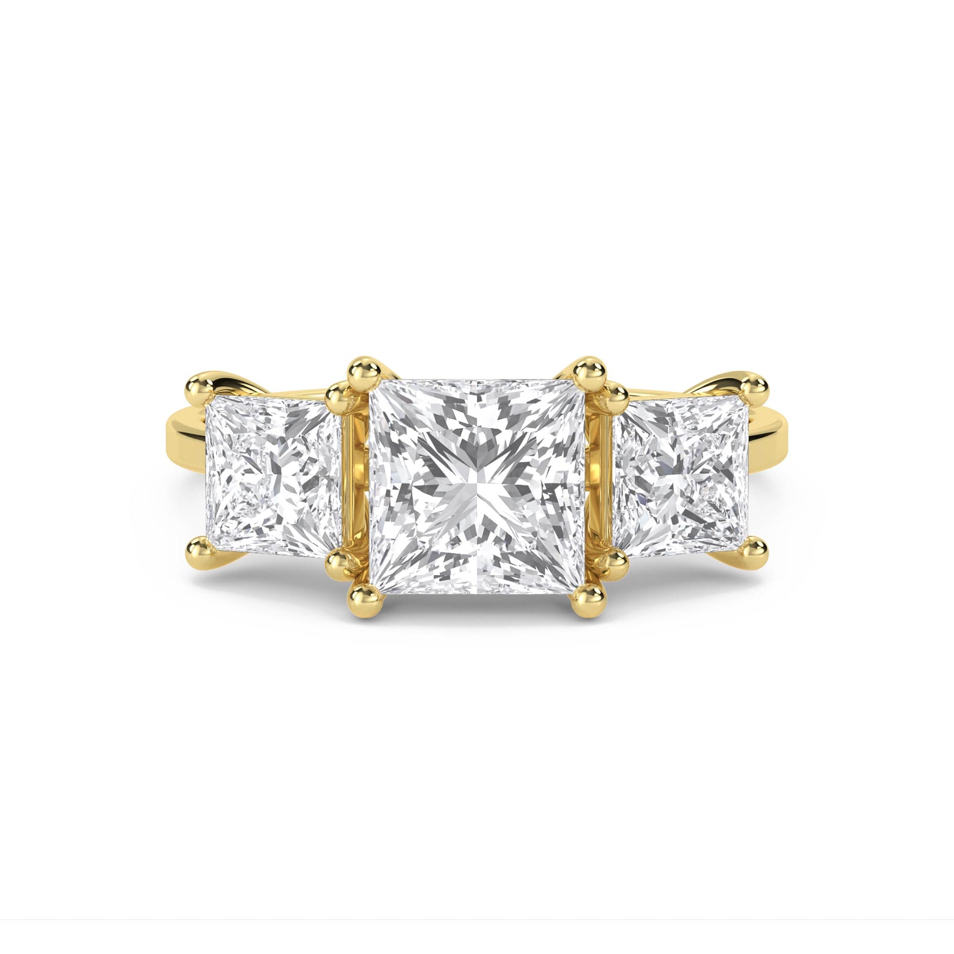 Princess Cut Three Stone Diamond Ring - Yellow Gold - Pose 1