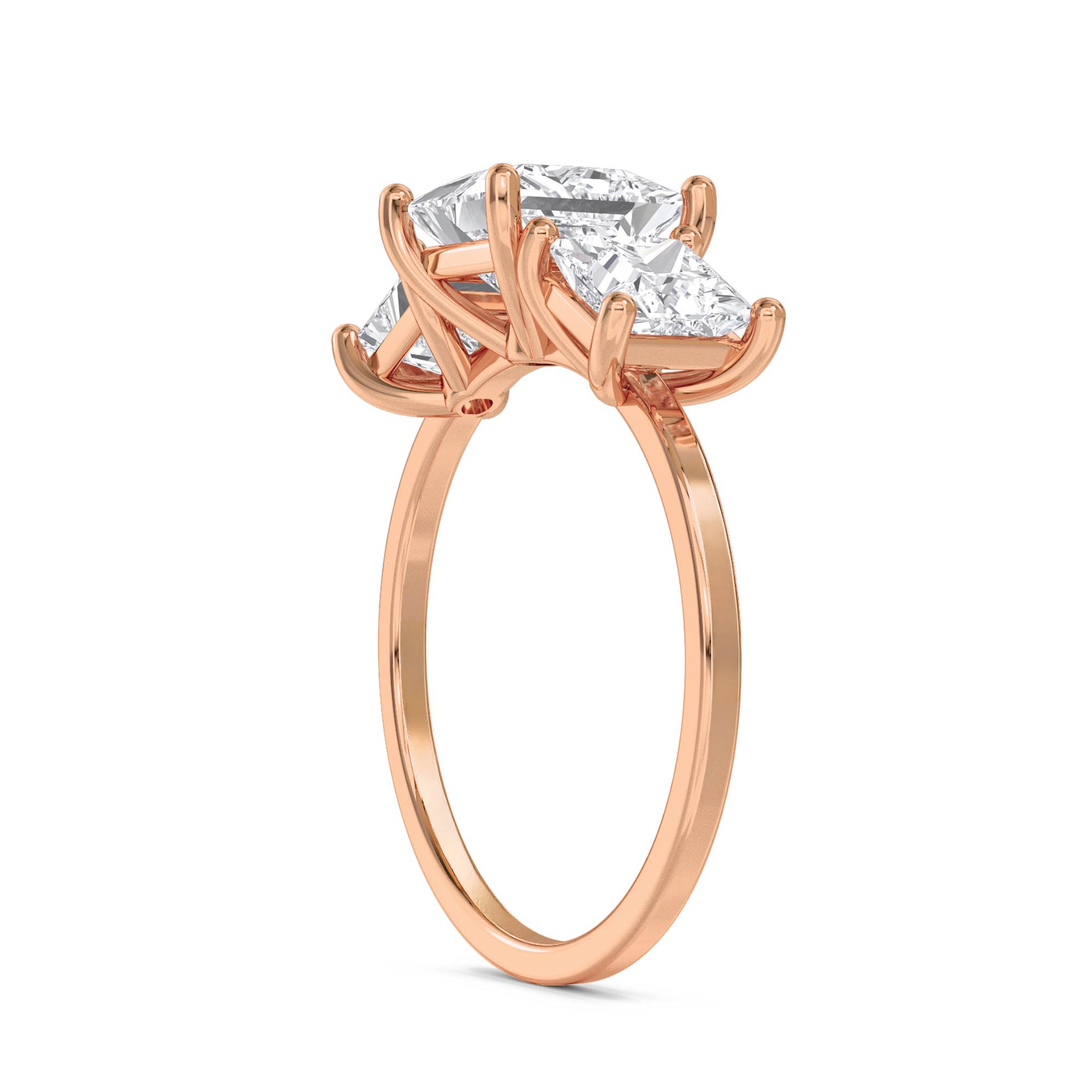 Princess Cut Three Stone Diamond Ring - Rose Gold - Pose 2