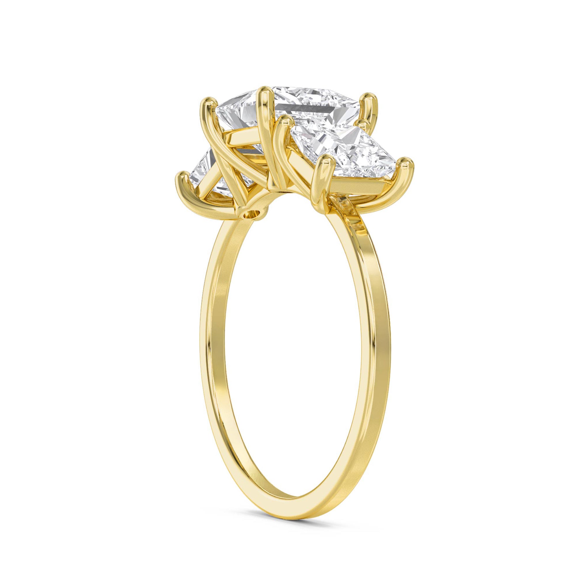Princess Cut Three Stone Diamond Ring - Yellow Gold - Pose 2
