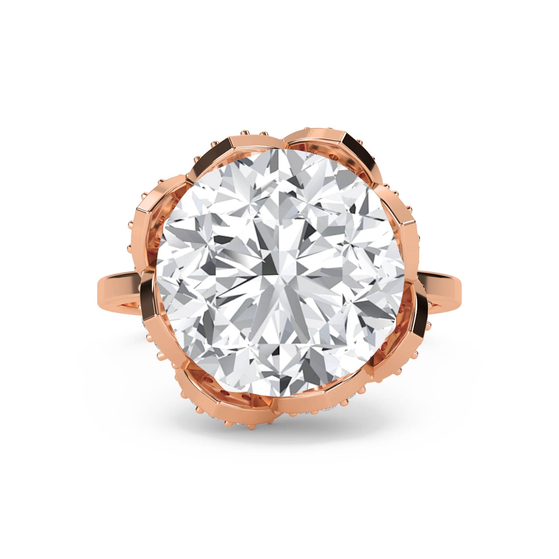 Round Diamond Ring with Scalloped Bezel Halo - Rose Gold - Pose 1