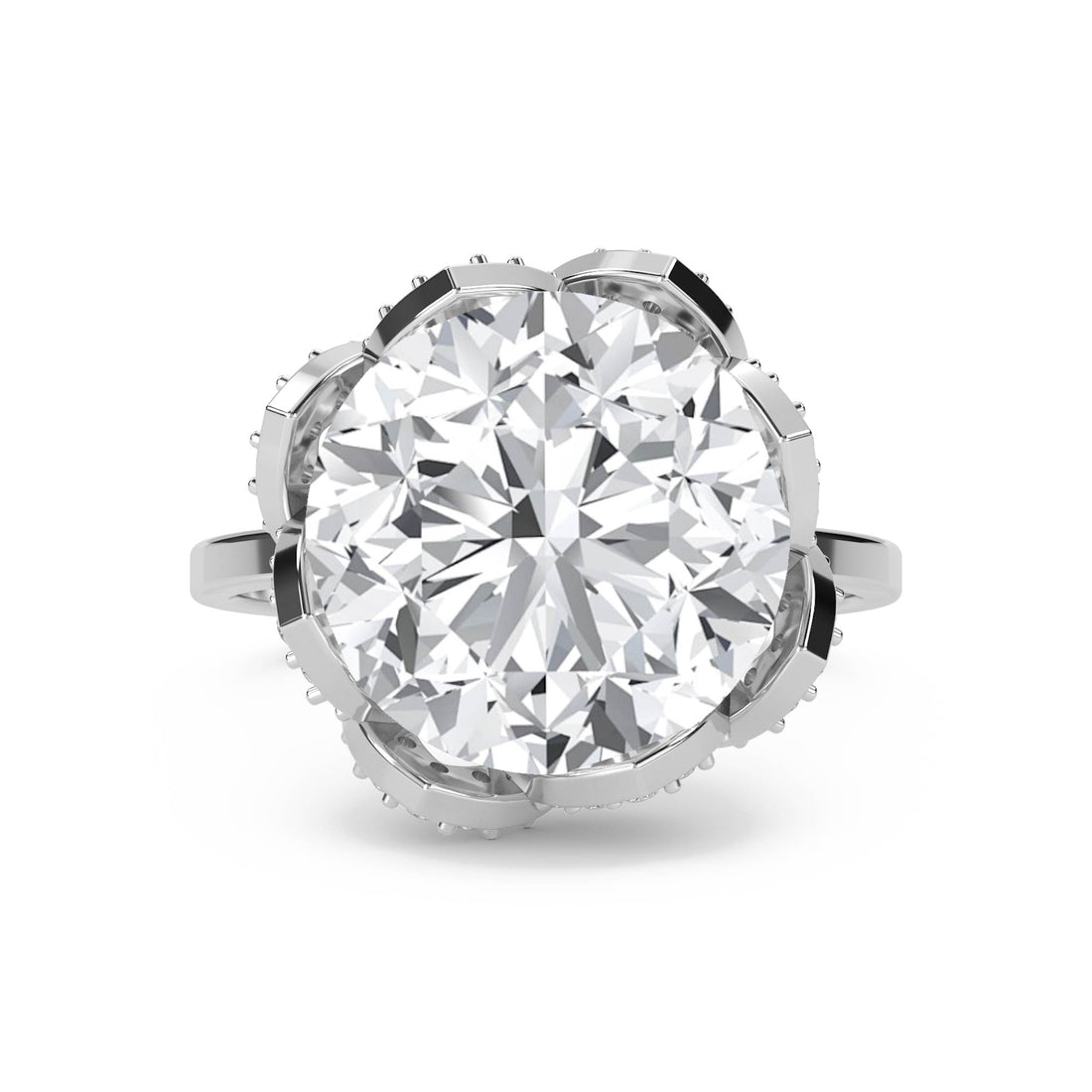 Round Diamond Ring with Scalloped Bezel Halo (Silver) - image 1