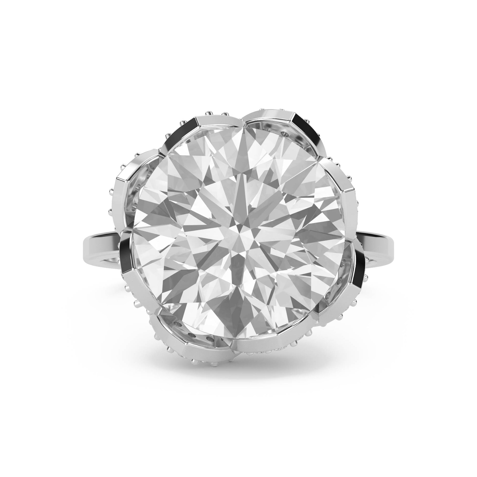 Round Diamond Ring with Scalloped Bezel Halo (Silver) - image 1