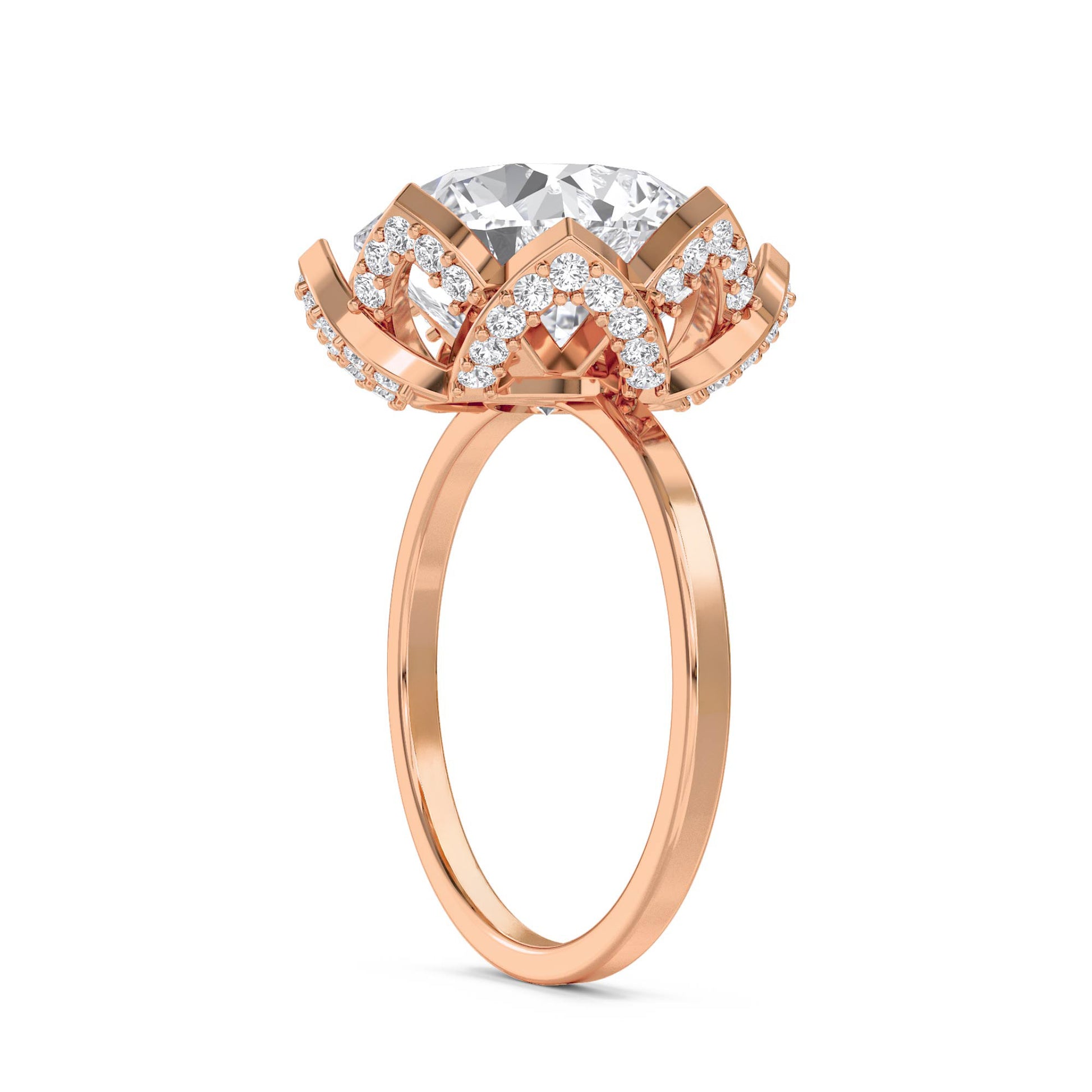 Round Diamond Ring with Scalloped Bezel Halo - Rose Gold - Pose 2