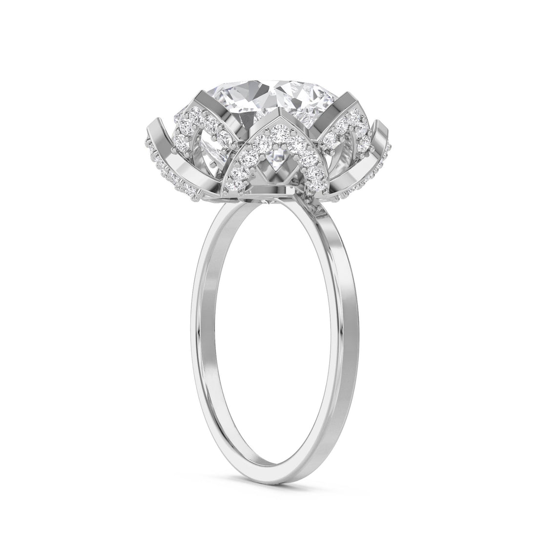 Round Diamond Ring with Scalloped Bezel Halo (Silver) - image 1
