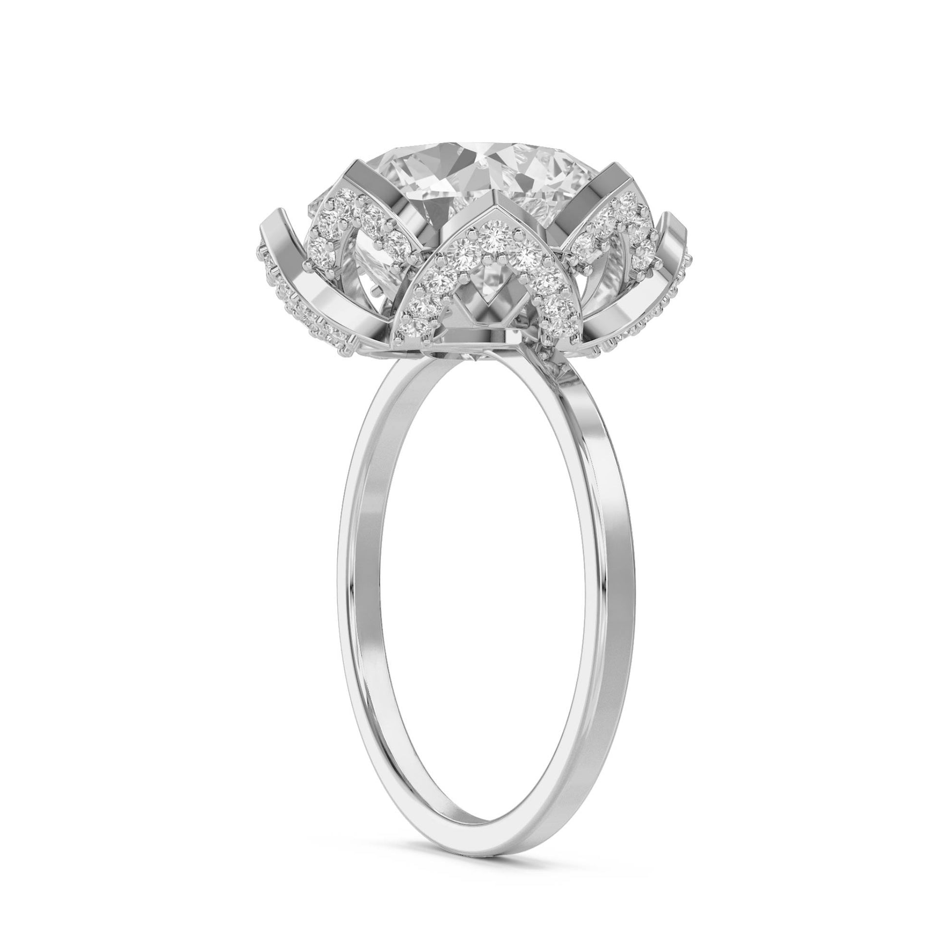 Round Diamond Ring with Scalloped Bezel Halo (Silver) - image 2