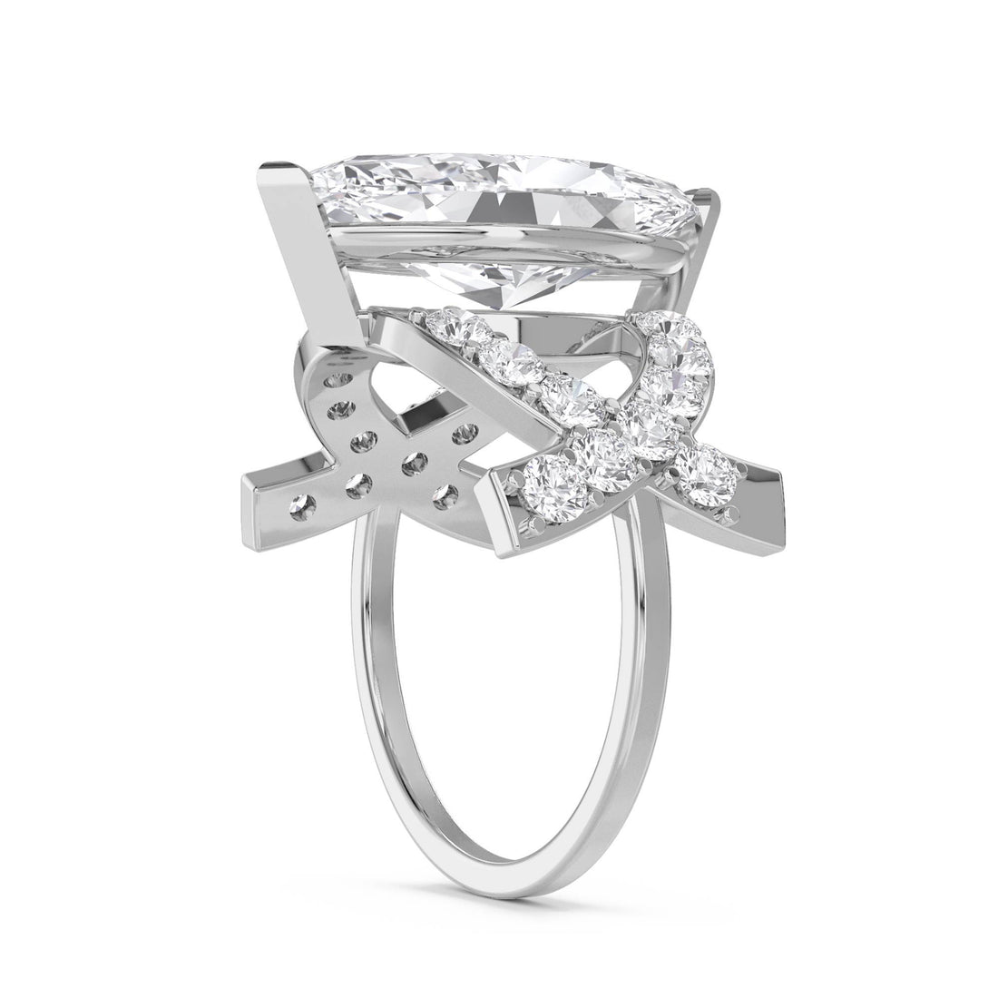 Marquise Diamond Ring with Double Pavé Crossover Shank (Silver) - image 1