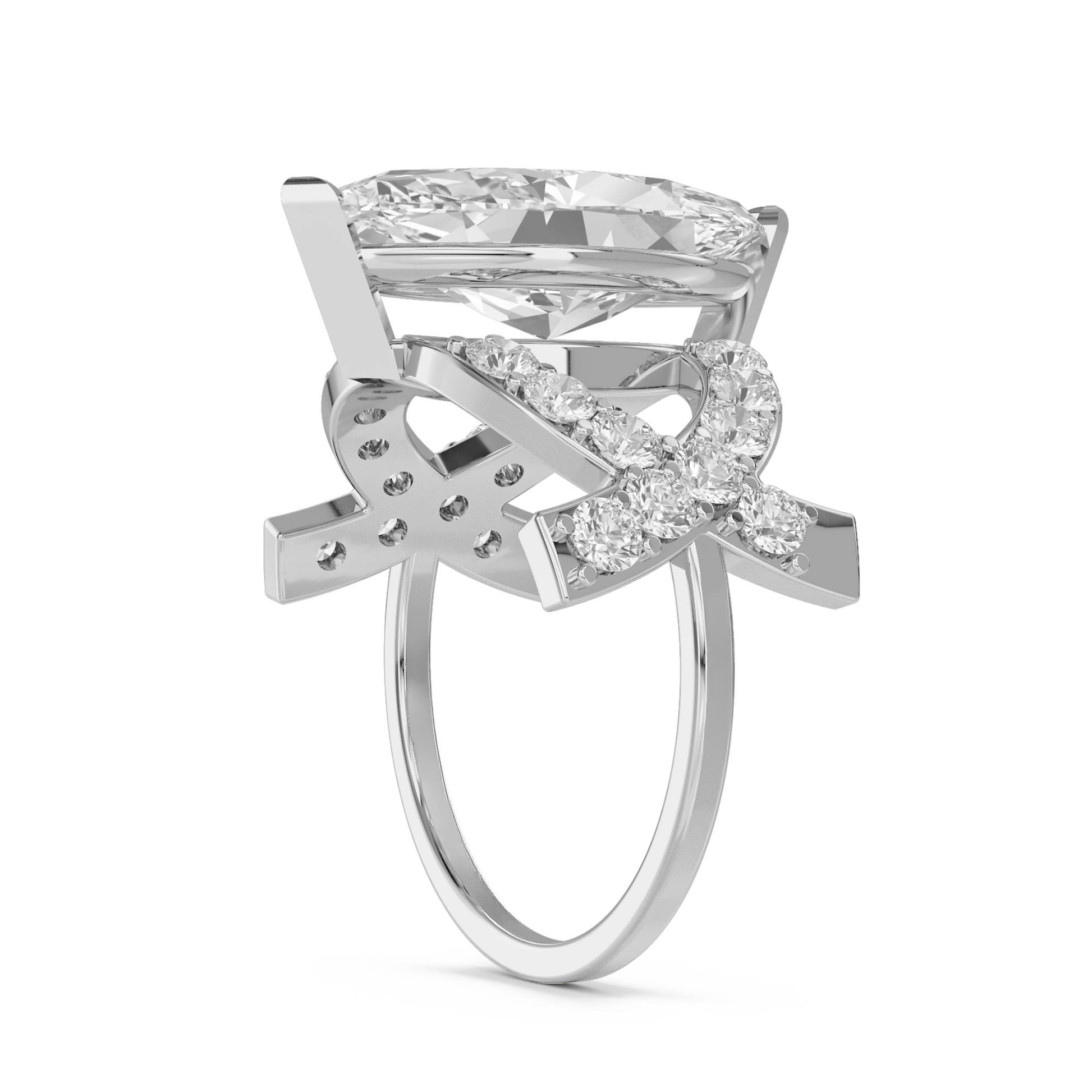 Marquise Diamond Ring with Double Pavé Crossover Shank (Silver) - image 2
