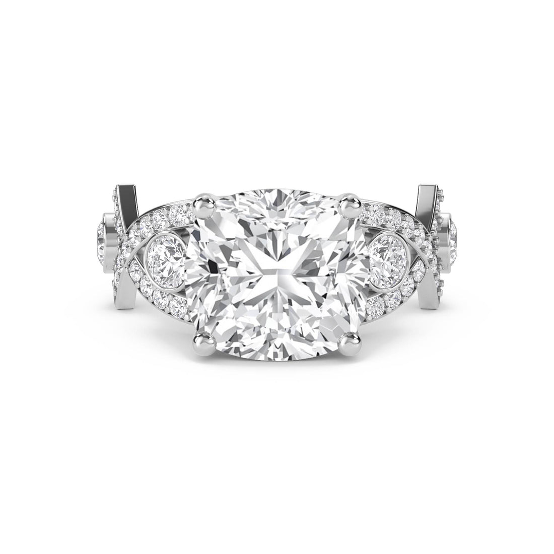 Cushion Cut Diamond Ring with Pavé Split Shoulders (Silver) - image 1