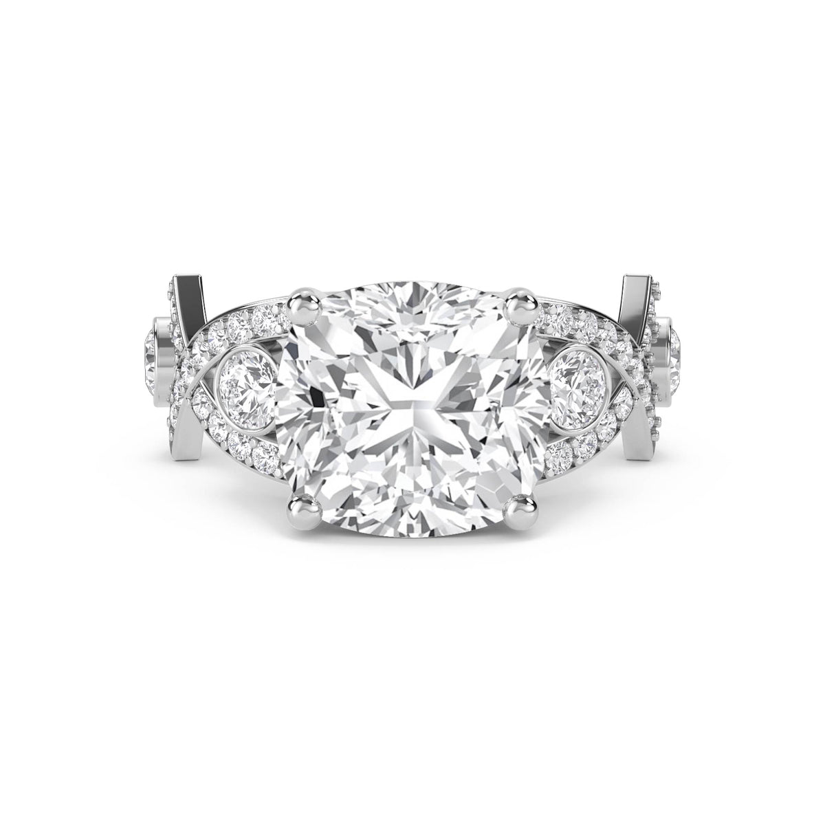 Cushion Cut Diamond Ring with Pavé Split Shoulders (Silver) - image 1