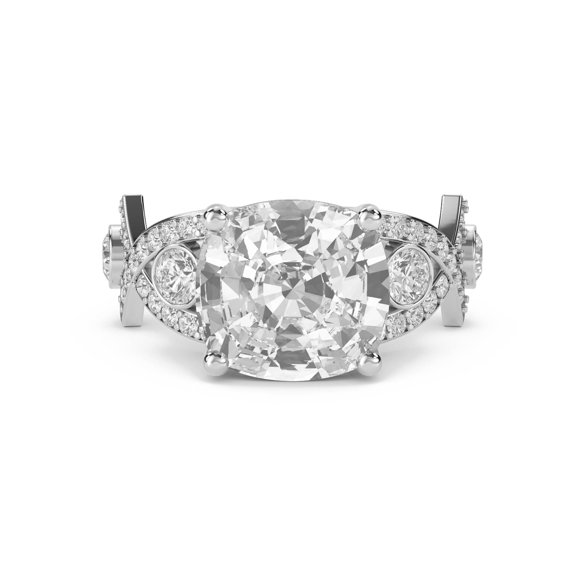 Cushion Cut Diamond Ring with Pavé Split Shoulders (Silver) - image 1
