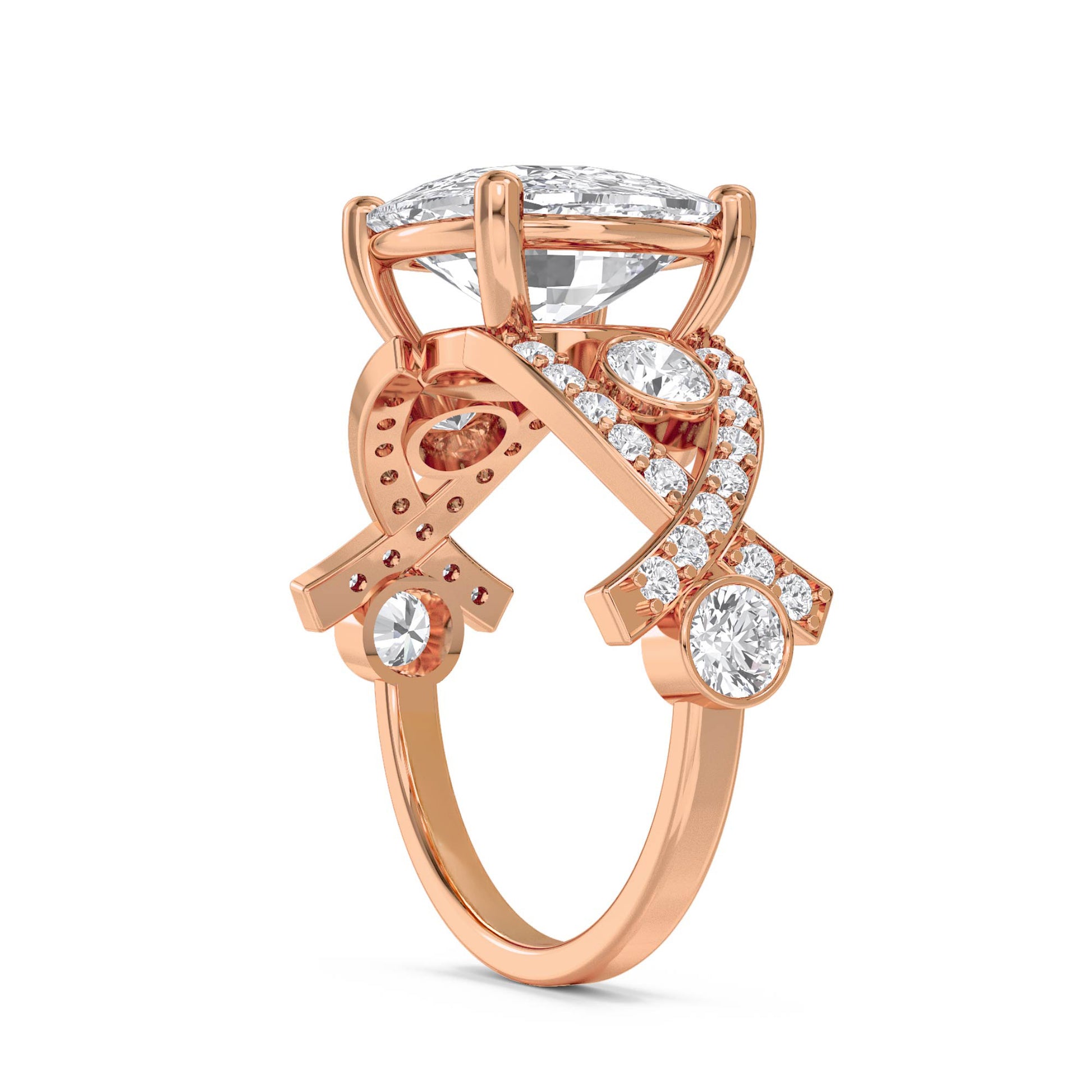 Cushion Cut Diamond Ring with Pavé Split Shoulders - Rose Gold - Pose 2
