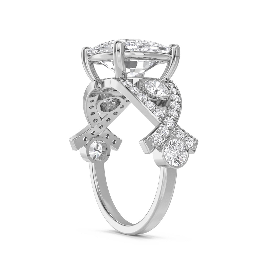 Cushion Cut Diamond Ring with Pavé Split Shoulders (Silver) - image 1