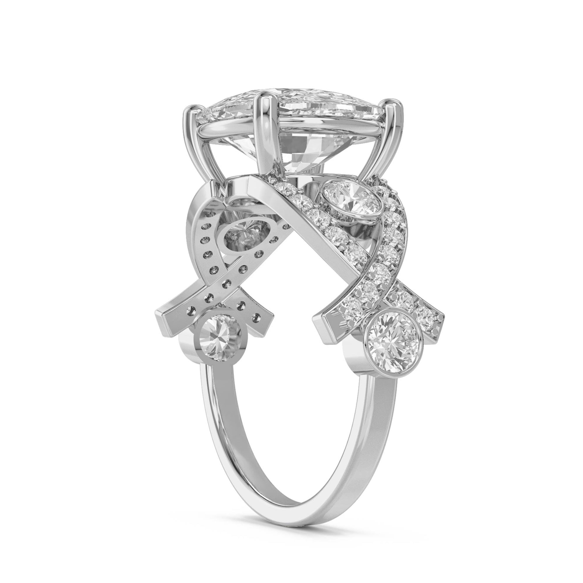Cushion Cut Diamond Ring with Pavé Split Shoulders (Silver) - image 2