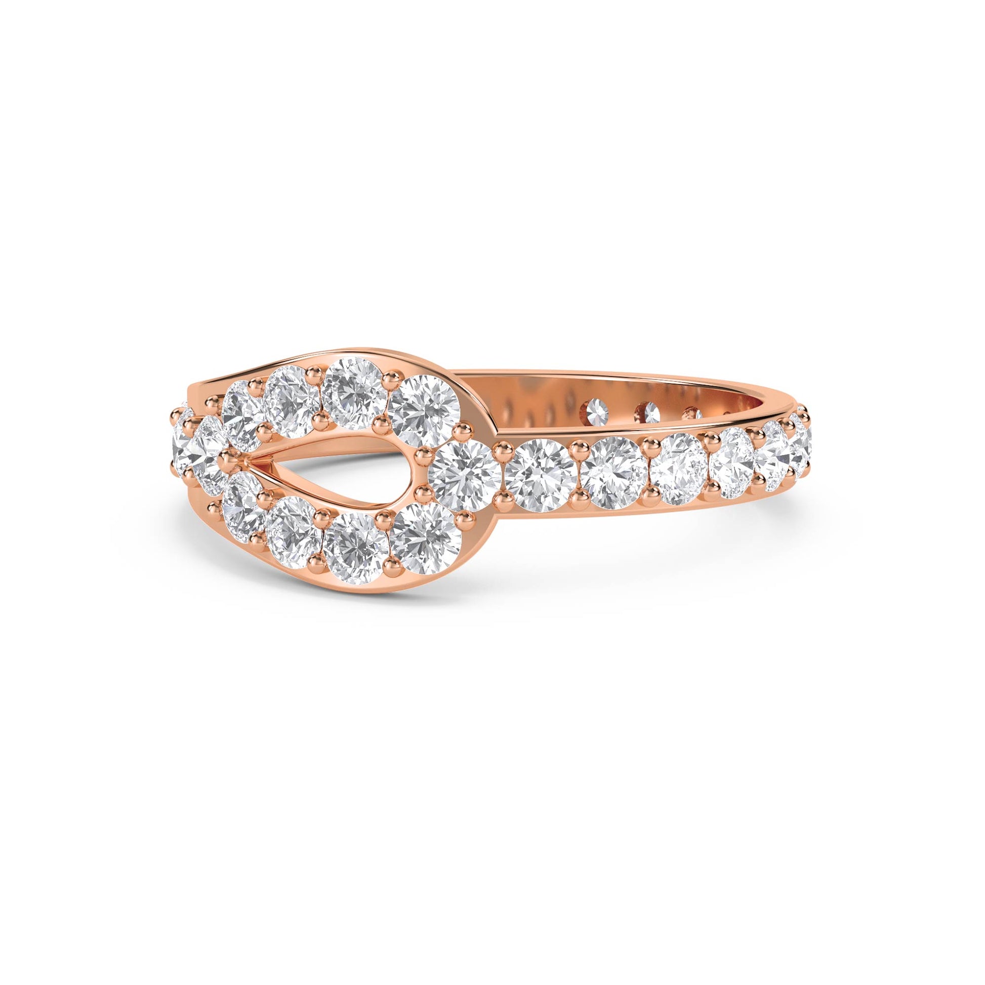 Diamond Loop Ring with Pavé Band - Rose Gold - Pose 1