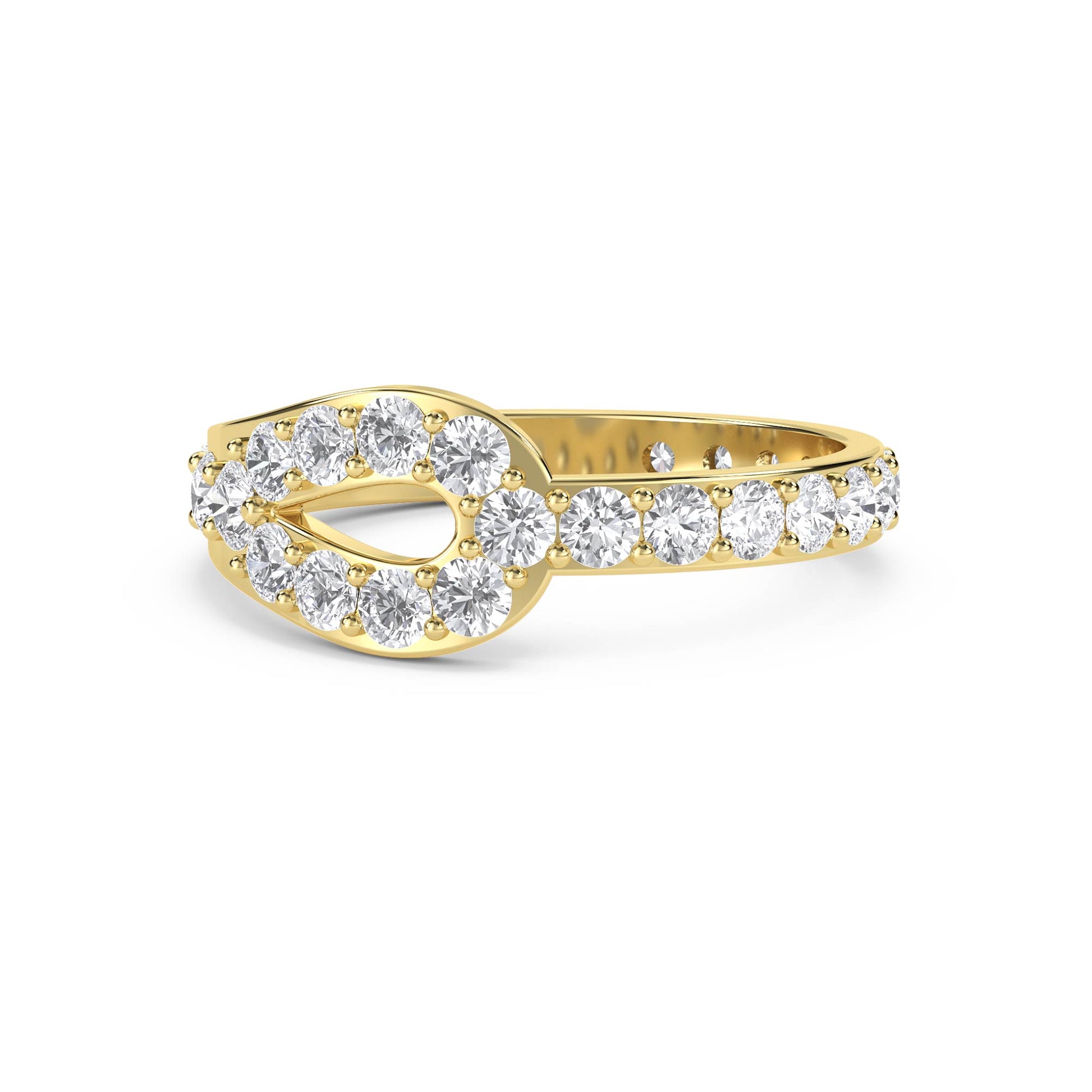 Diamond Loop Ring with Pavé Band - Yellow Gold - Pose 1