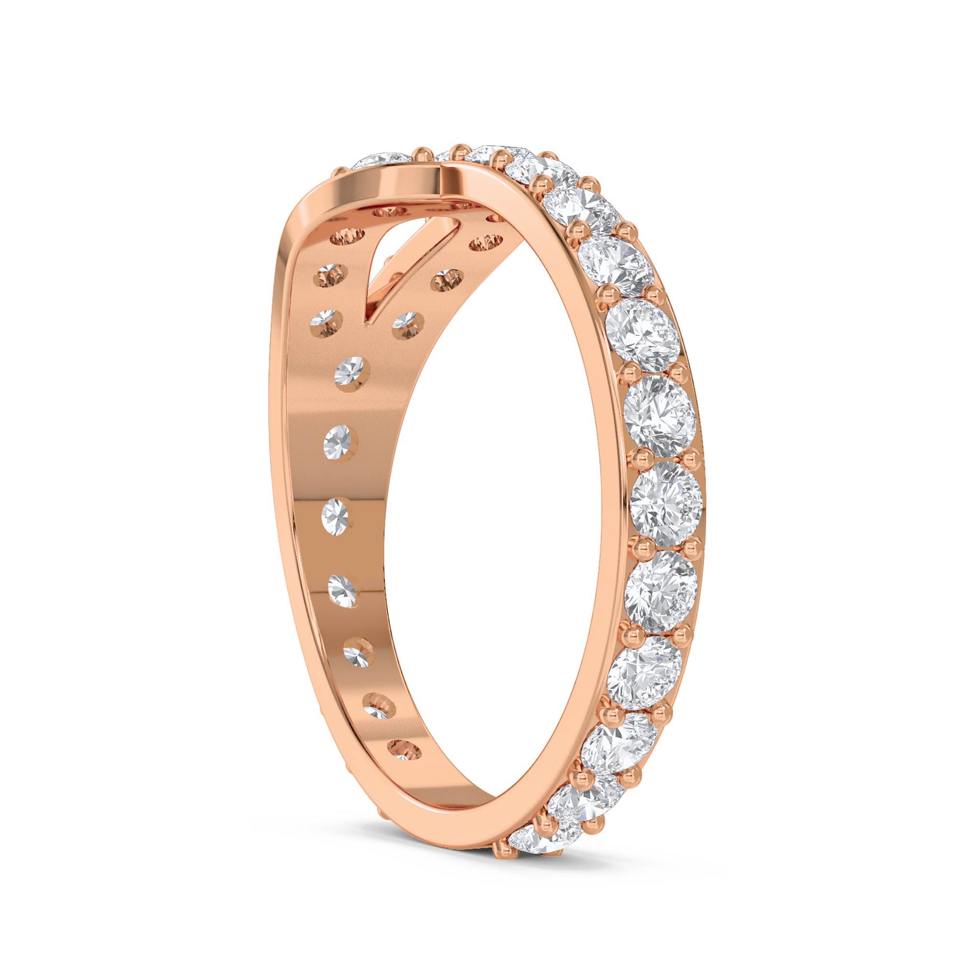 Diamond Loop Ring with Pavé Band - Rose Gold - Pose 2