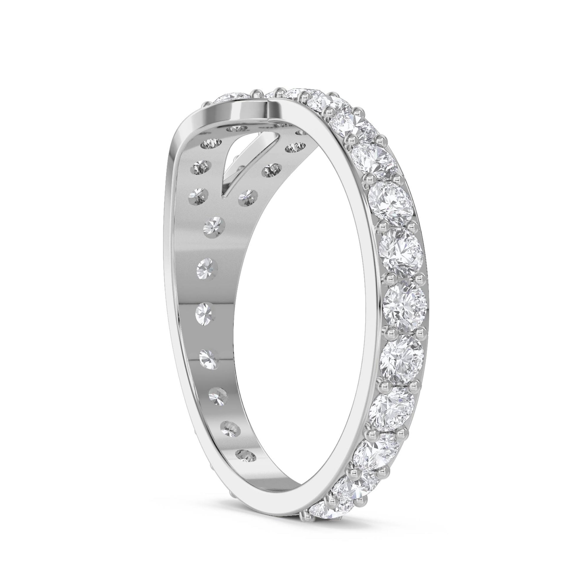Diamond Loop Ring with Pavé Band - White Gold - Pose 2