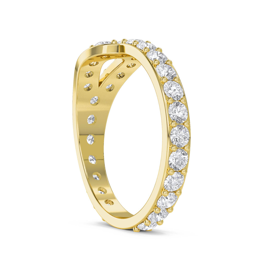 Diamond Loop Ring with Pavé Band - Yellow Gold - Pose 2
