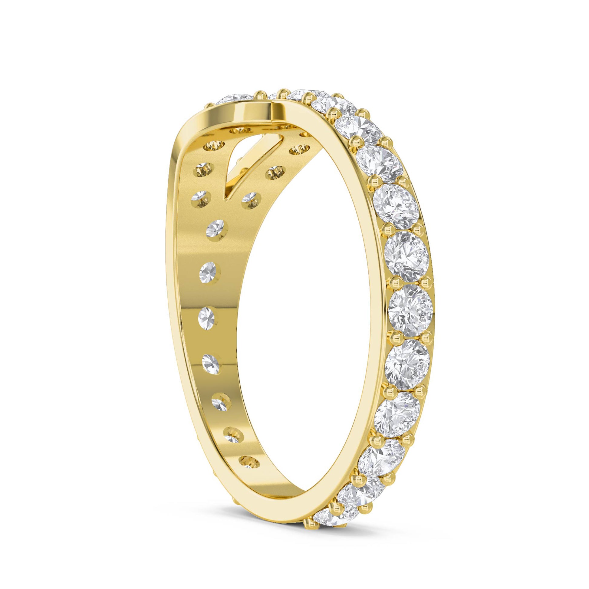 Diamond Loop Ring with Pavé Band - Yellow Gold - Pose 2
