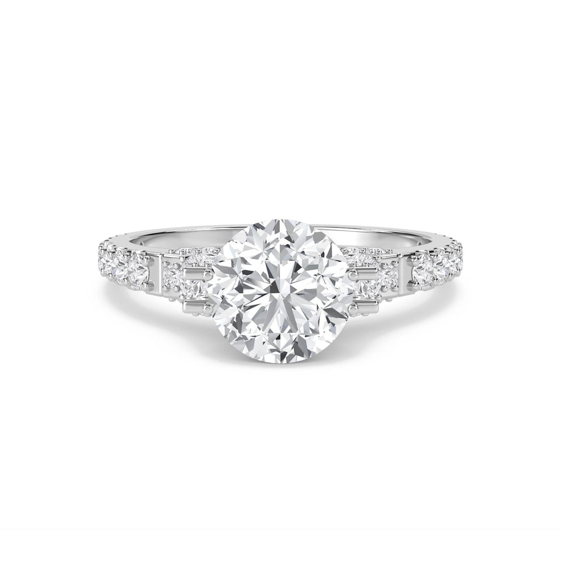 Round Diamond Ring with Baguette & Round Accents (Silver) - image 1