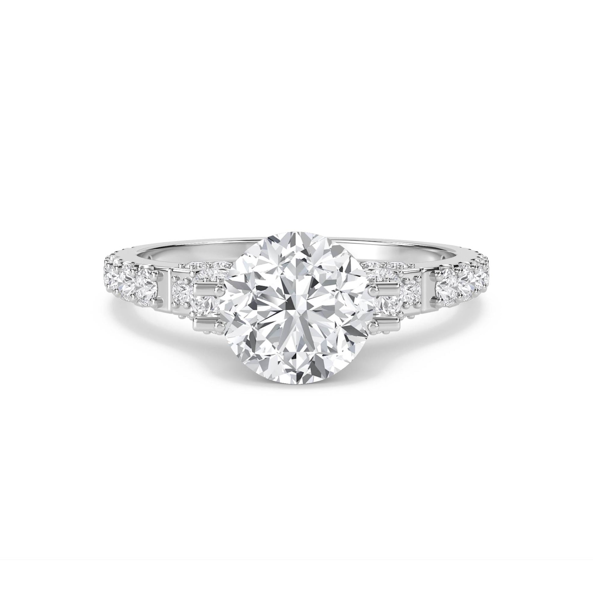 Round Diamond Ring with Baguette & Round Accents (Silver) - image 1