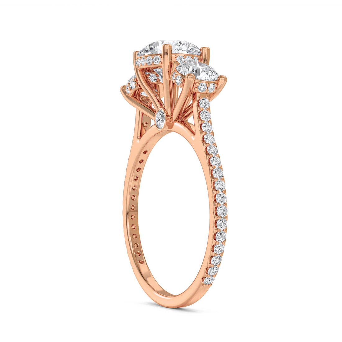Round Diamond Three Stone Ring with Pavé Band