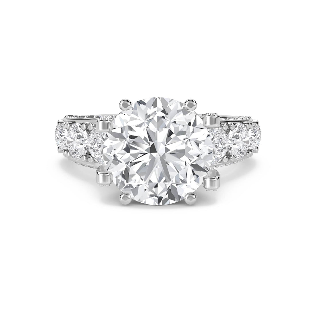 Round Diamond Ring with Bold Pavé Shoulders (Silver) - image 1