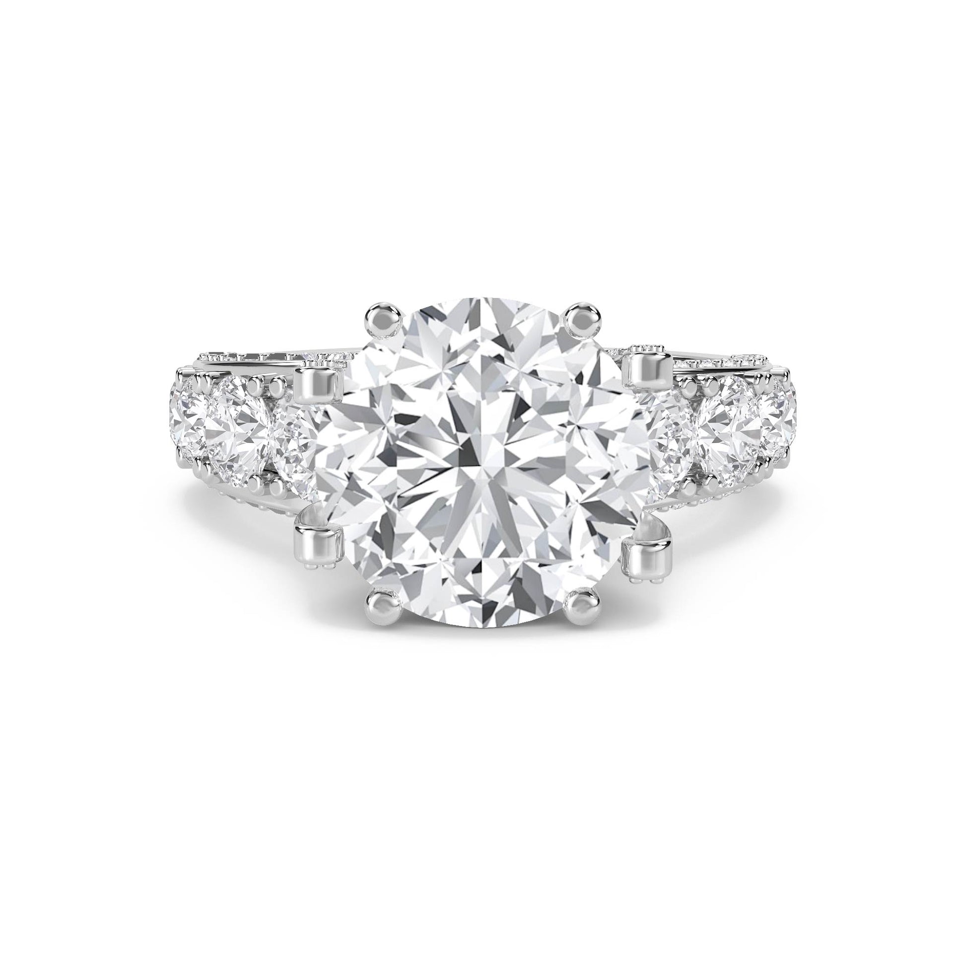 Round Diamond Ring with Bold Pavé Shoulders (Silver) - image 1