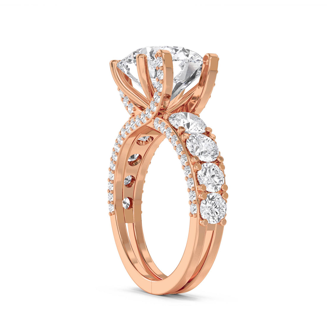 Round Diamond Ring with Bold Pavé Shoulders
