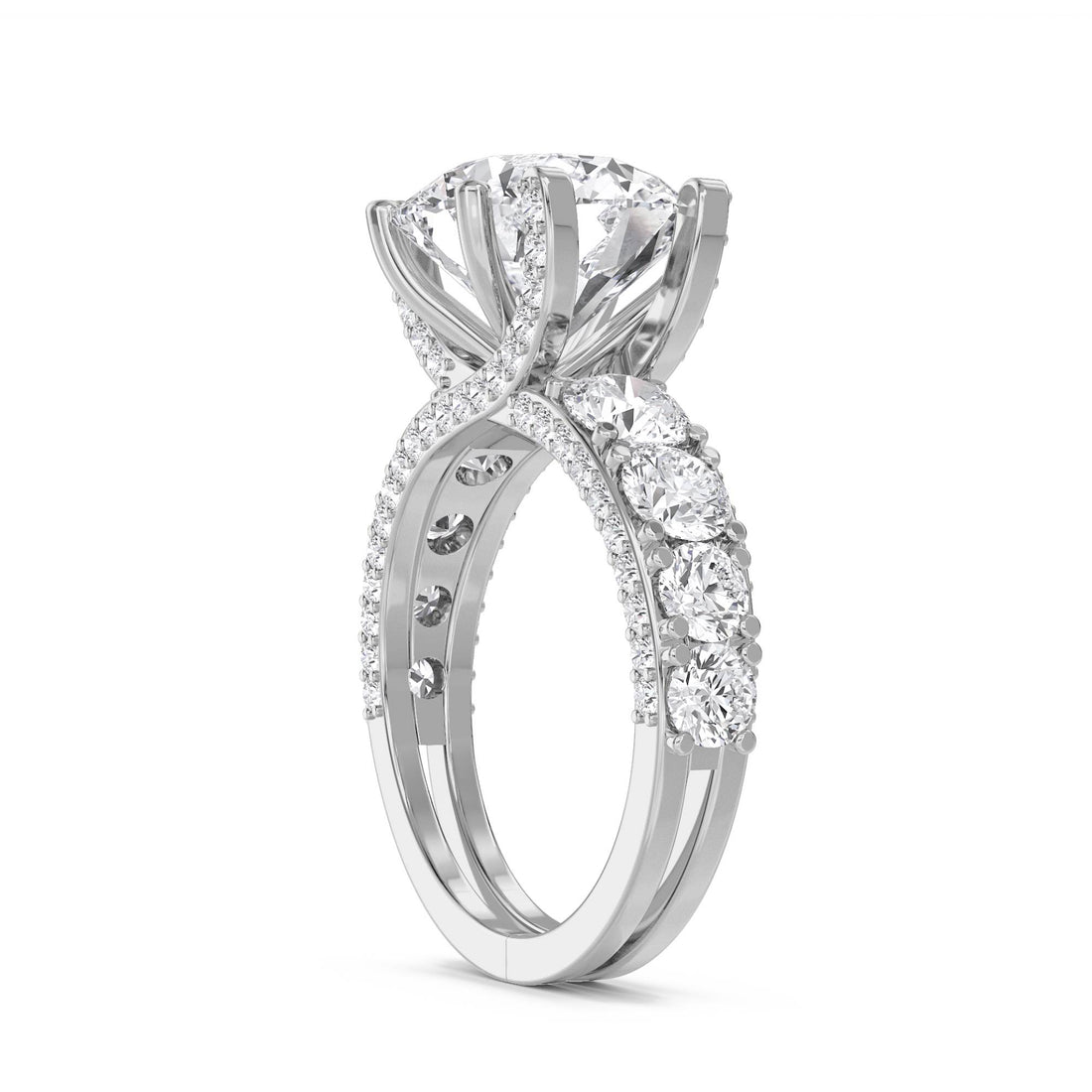 Round Diamond Ring with Bold Pavé Shoulders (Silver) - image 1