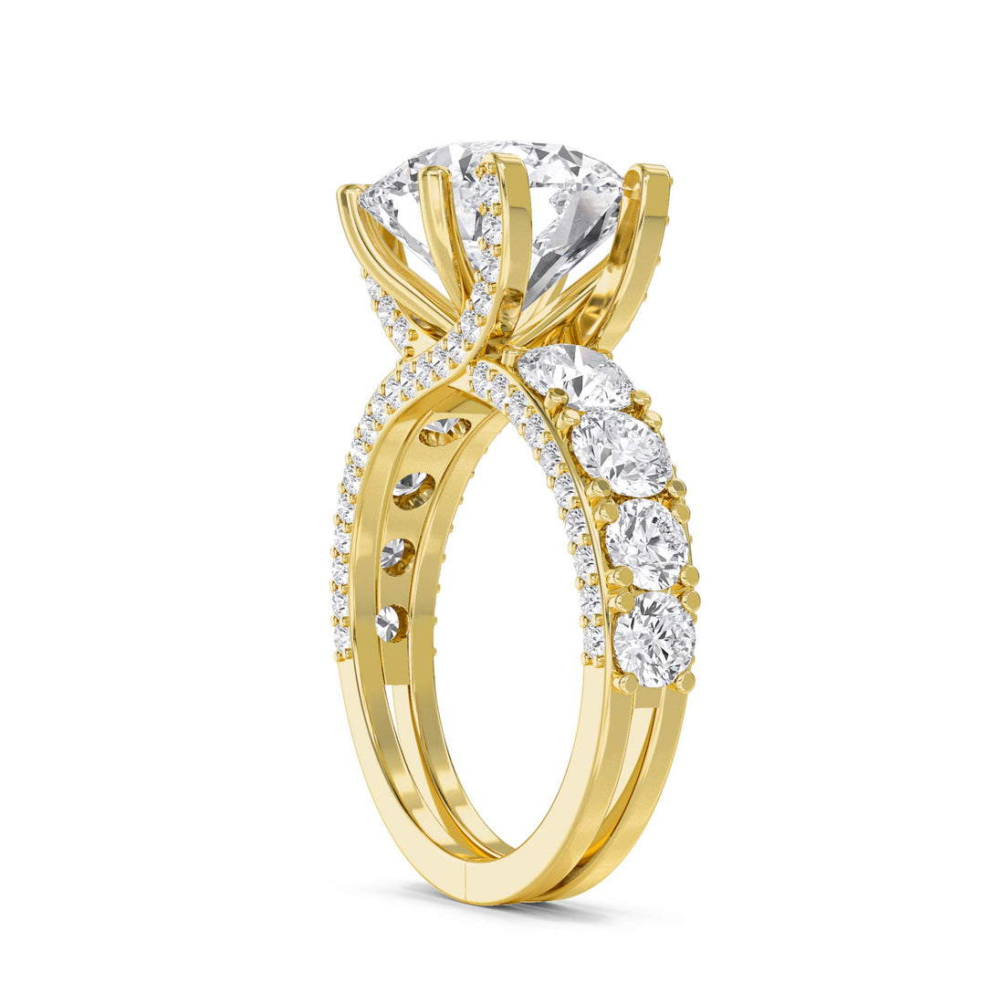 Round Diamond Ring with Bold Pavé Shoulders