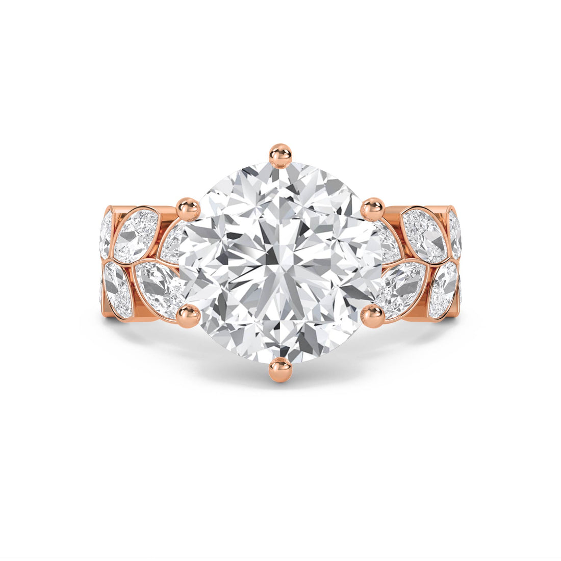 Round Diamond Ring with Marquise Leaf Shoulders