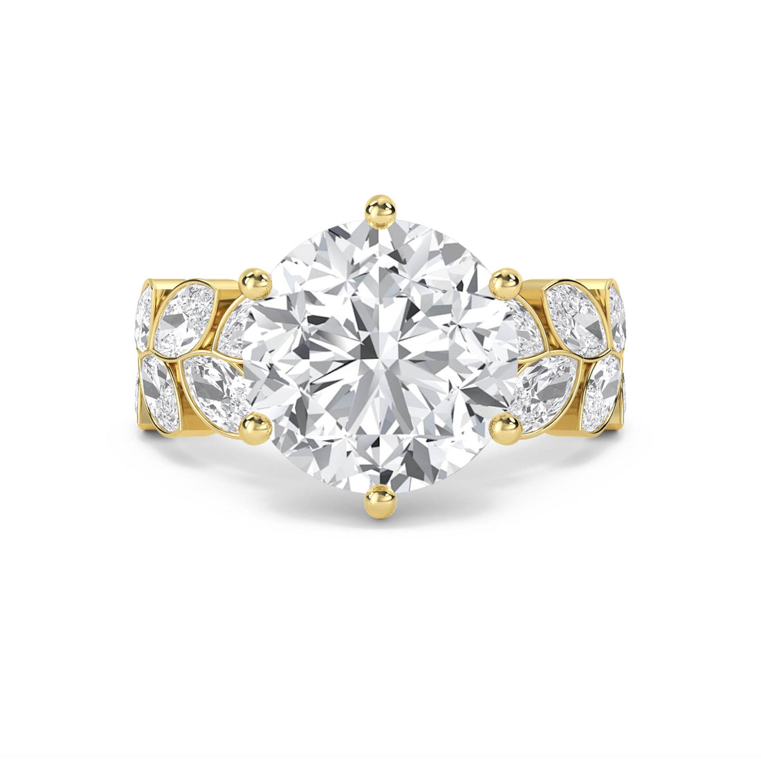 Round Diamond Ring with Marquise Leaf Shoulders - image 1