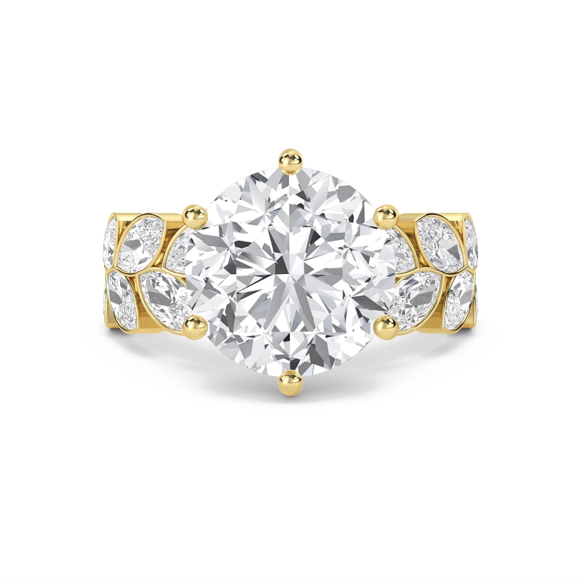 Round Diamond Ring with Marquise Leaf Shoulders - image 1