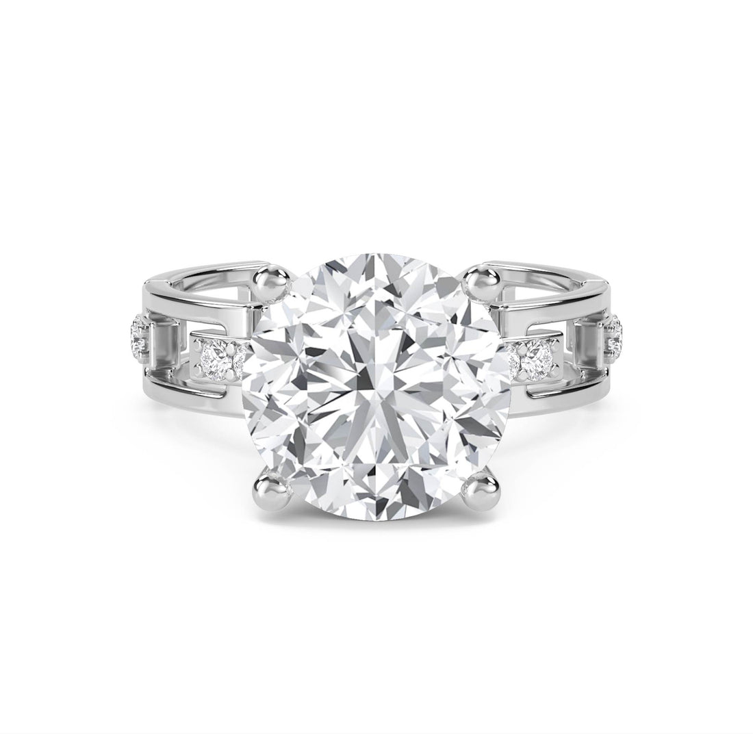 Round Diamond Ring with Architectural Cutout Band (Silver) - image 1