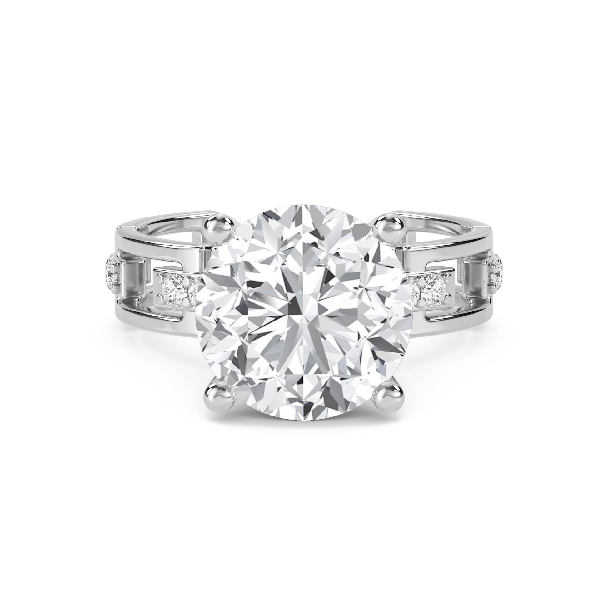 Round Diamond Ring with Architectural Cutout Band (Silver) - image 1