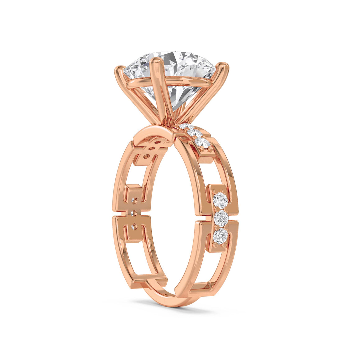 Round Diamond Ring with Architectural Cutout Band