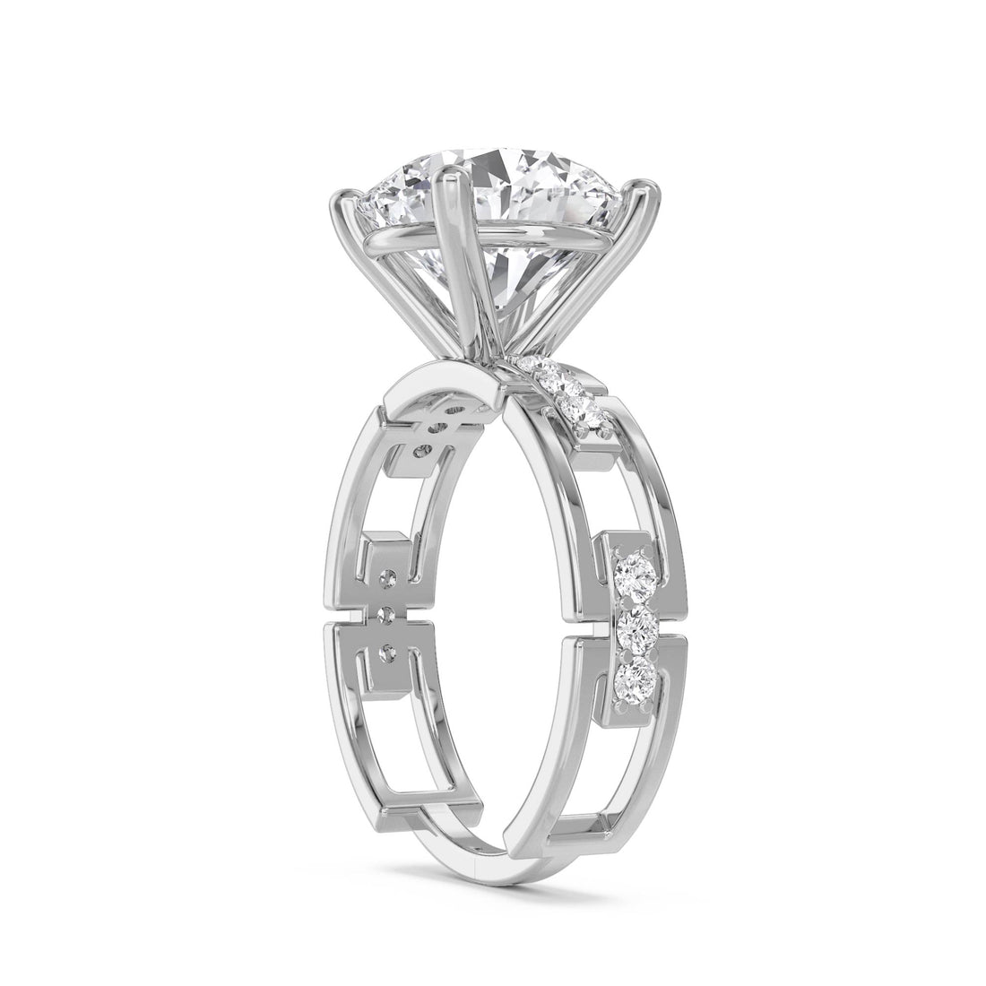 Round Diamond Ring with Architectural Cutout Band (Silver) - image 1