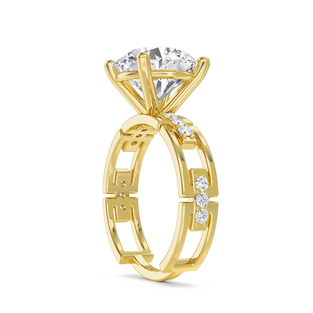 Round Diamond Ring with Architectural Cutout Band