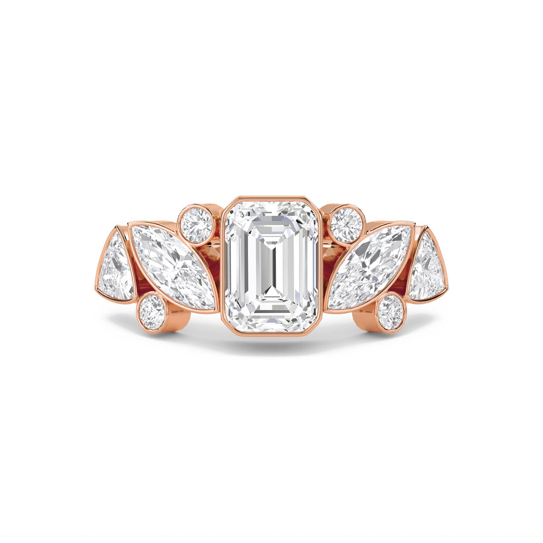 Emerald Cut Diamond Ring with Marquise Cluster Accents