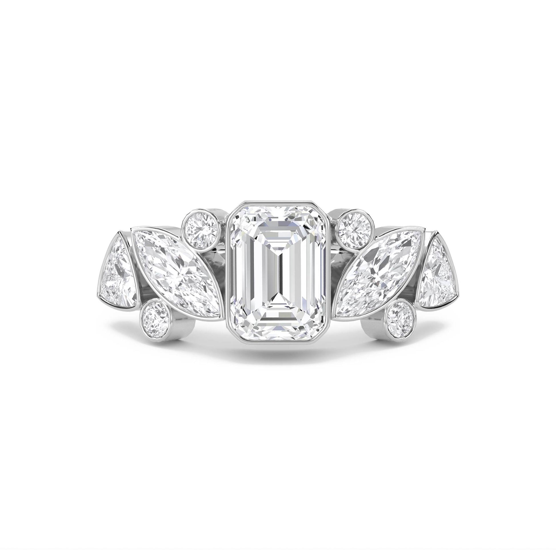 Emerald Cut Diamond Ring with Marquise Cluster Accents (Silver) - image 1
