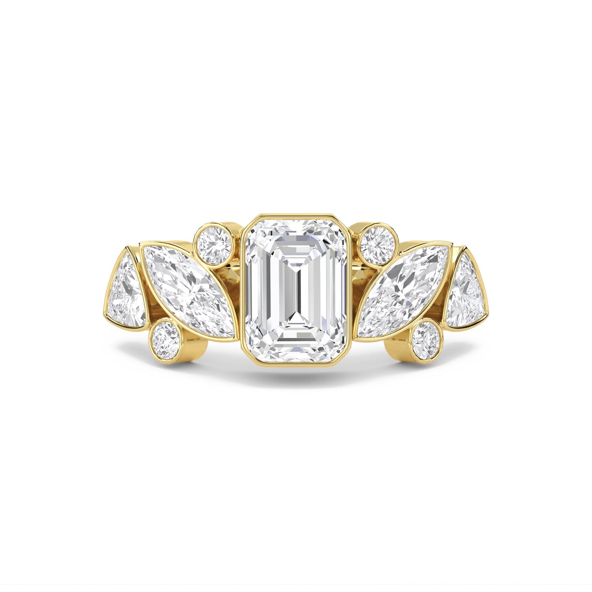 Emerald Cut Diamond Ring with Marquise Cluster Accents - image 1