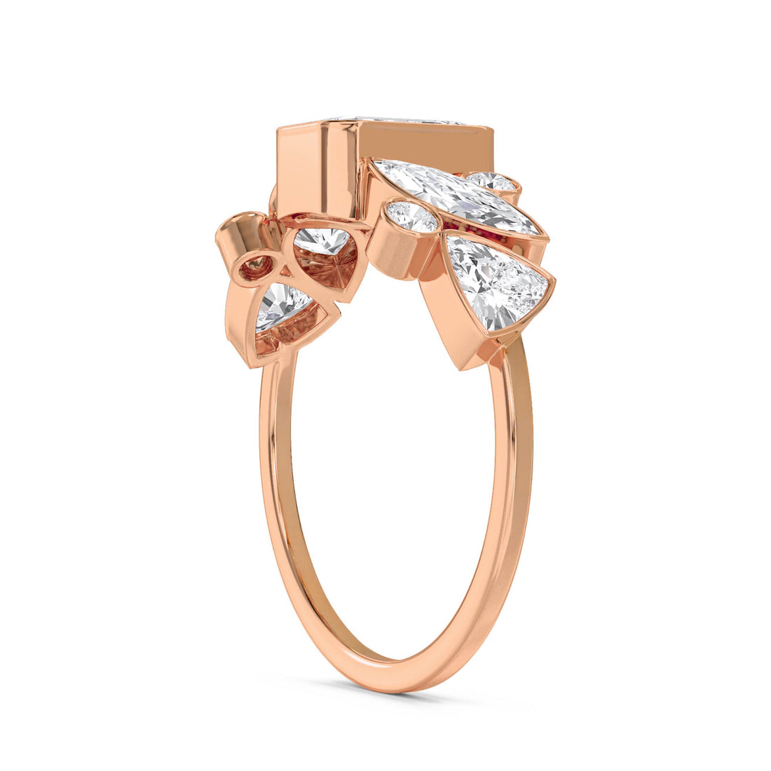Emerald Cut Diamond Ring with Marquise Cluster Accents
