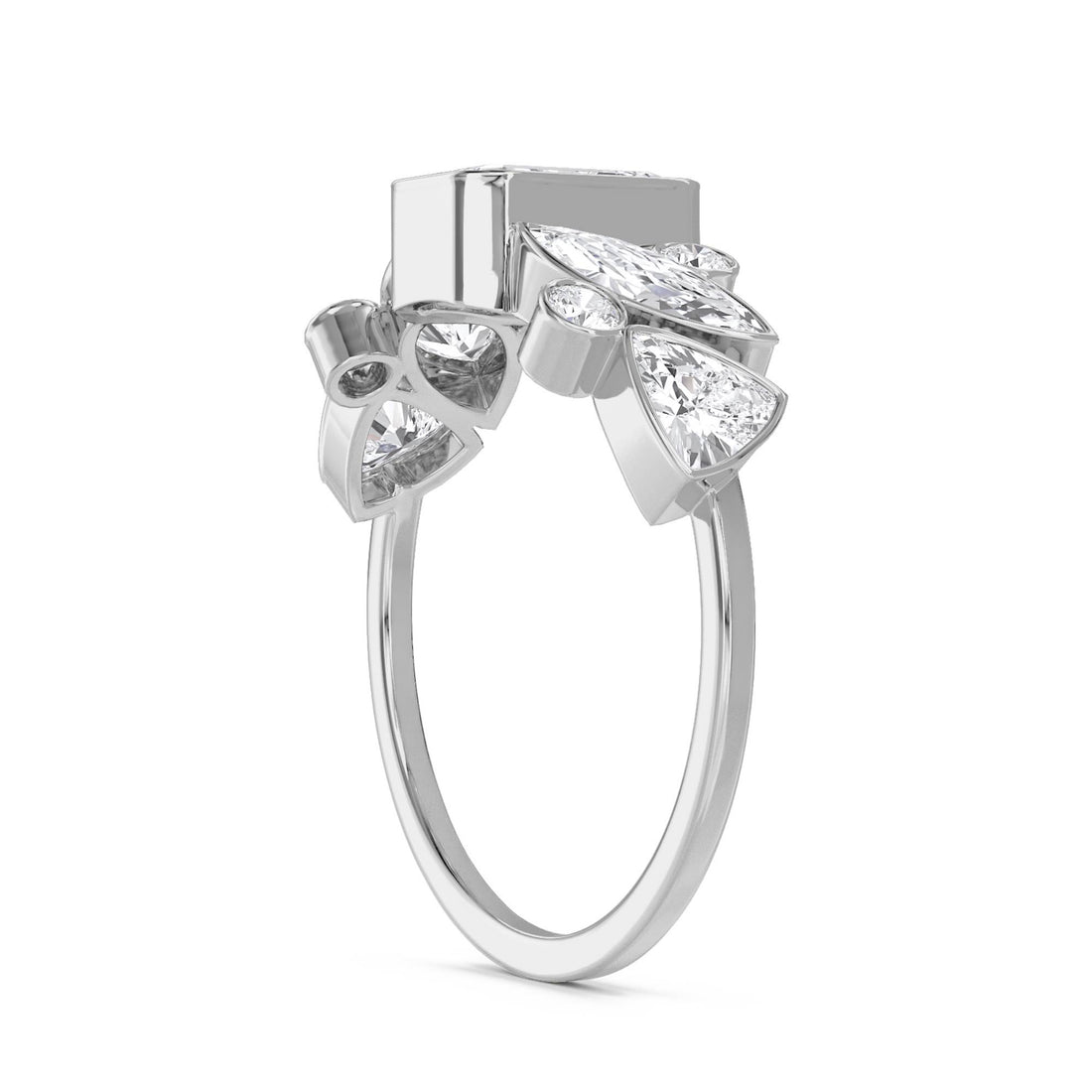 Emerald Cut Diamond Ring with Marquise Cluster Accents (Silver) - image 1