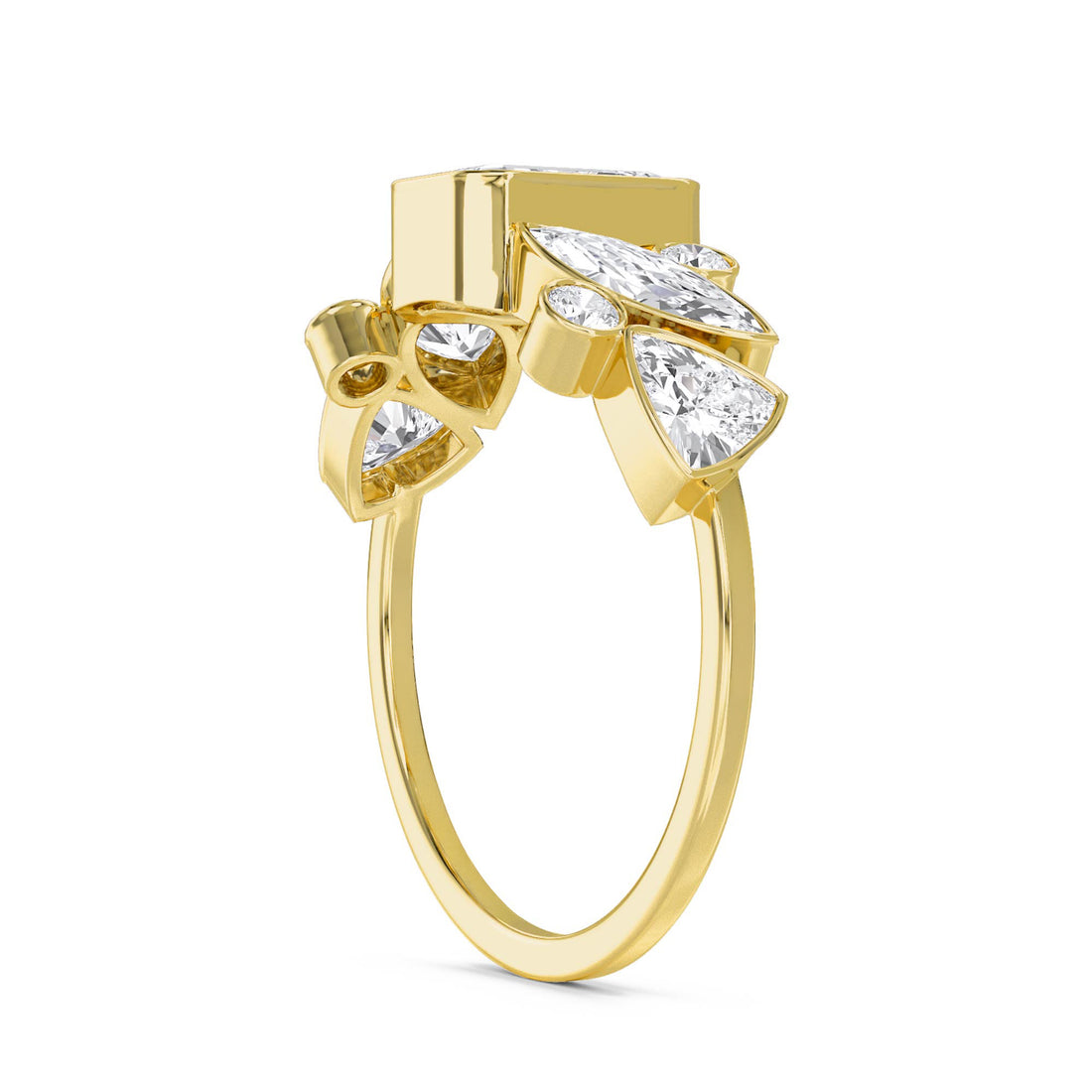 Emerald Cut Diamond Ring with Marquise Cluster Accents