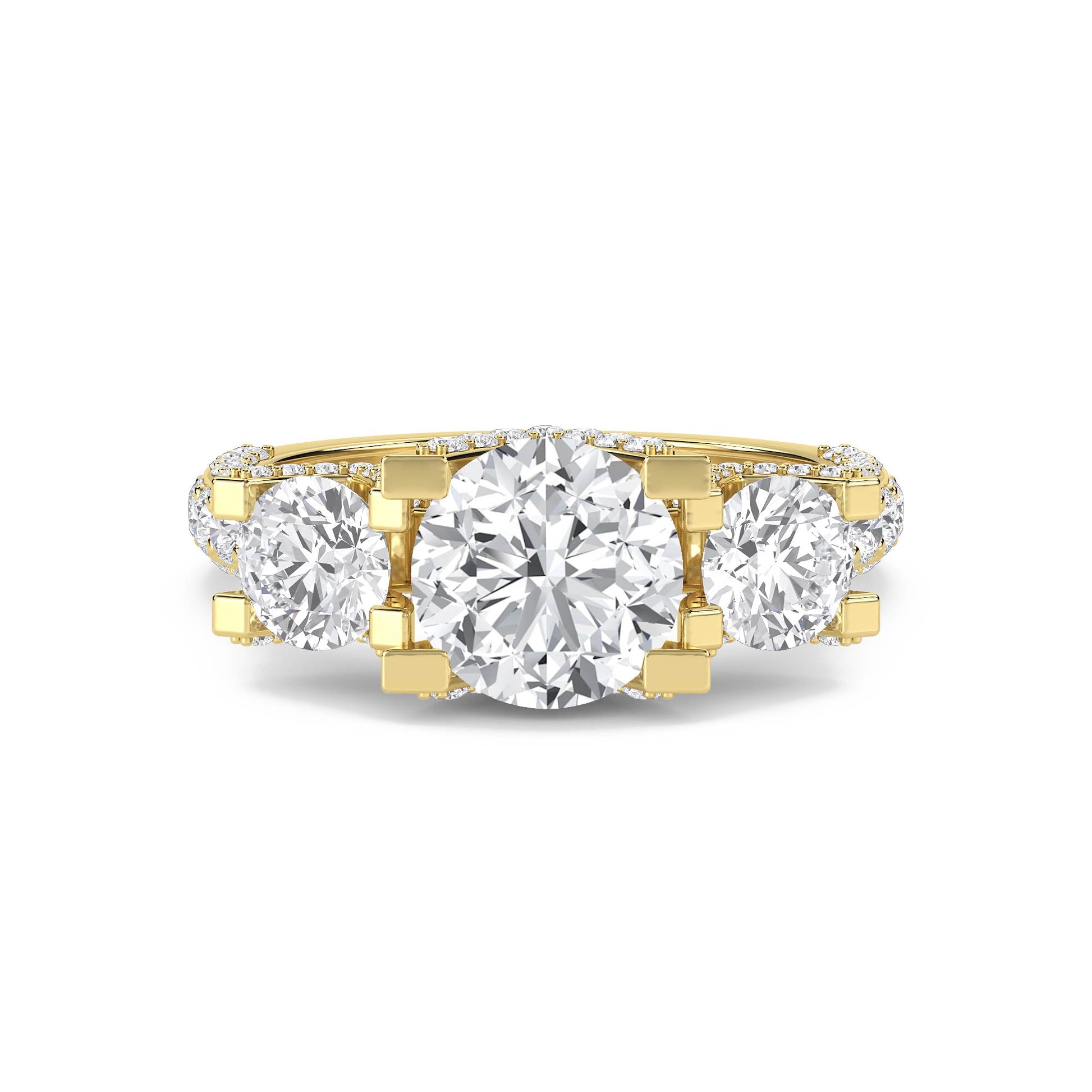 Round Diamond Three Stone Ring with Architectural Prongs - image 1