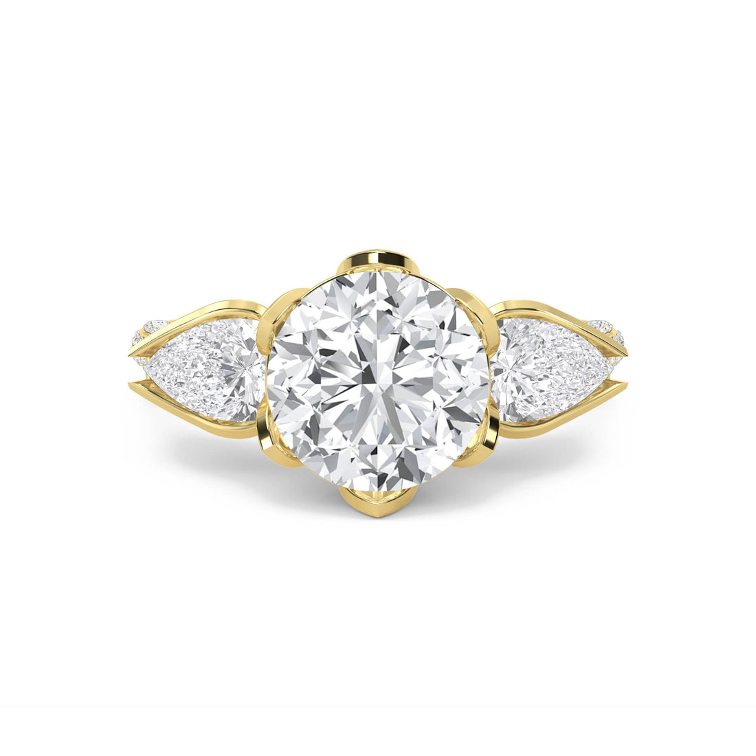 Round Diamond Ring with Pear-Shaped Diamond Accents