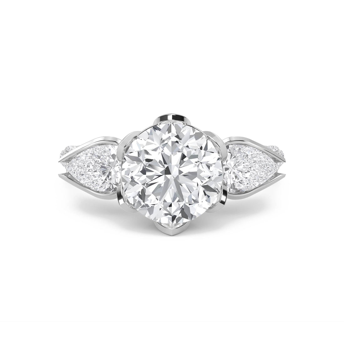 Round Diamond Ring with Pear-Shaped Diamond Accents